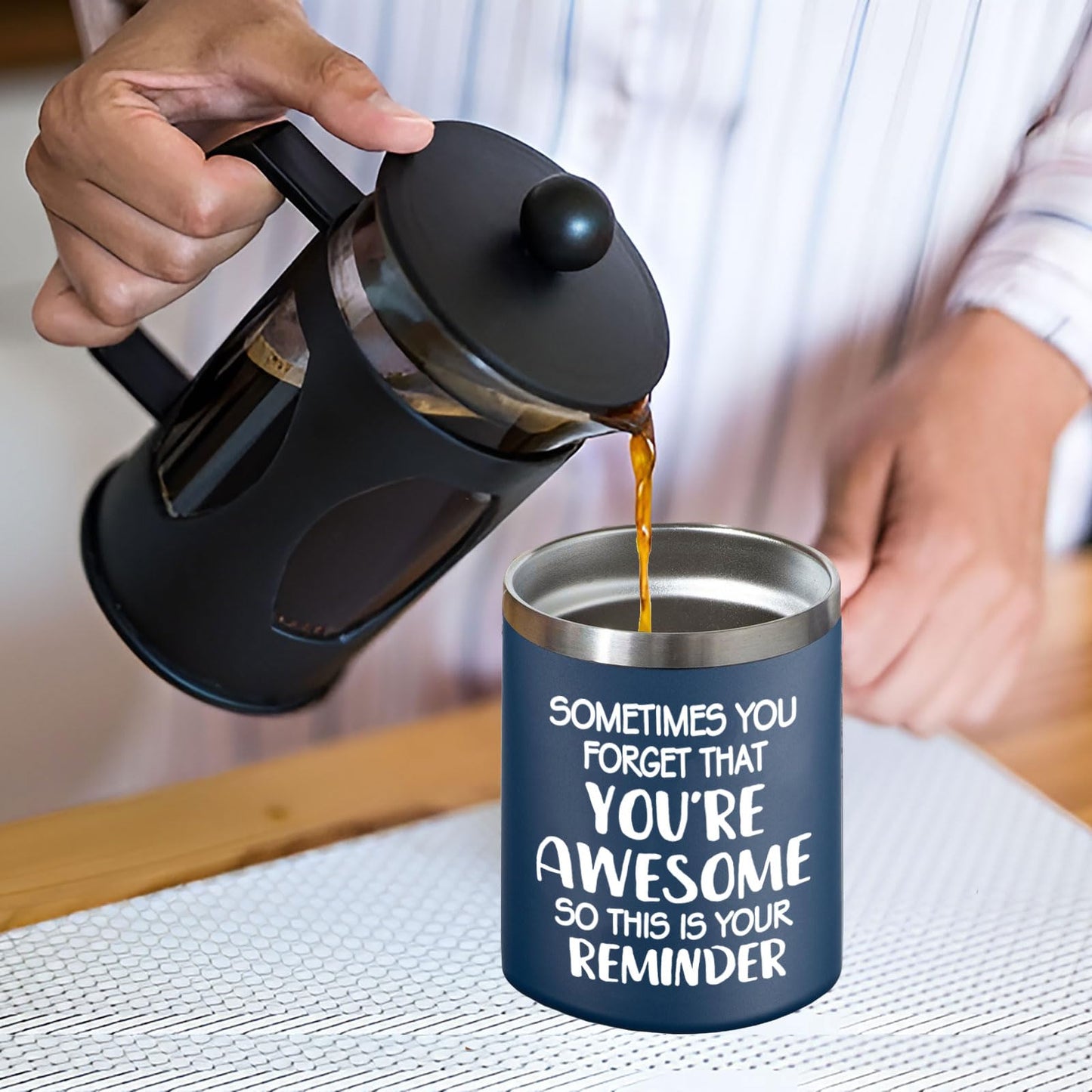 Abledn Christmas Gifts for Men - Sometimes You Forget You're Awesome Mug, Inspirational Birthday & Holiday Presents for Men, Him, Dad, Guy - 14Oz Navy Blue