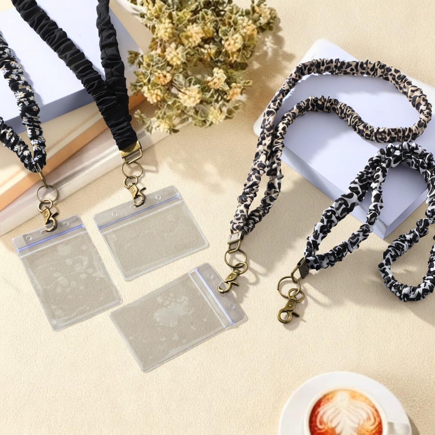YooNotee 12 Sets Teacher Gifts Scrunchie Lanyard Bulk with 12 ID Card Holders, Neck Wrist Satin Lanyard for ID Badges Keys, Clip Closure Keychain for Teacher Nurse Office Staff Thank You Gift