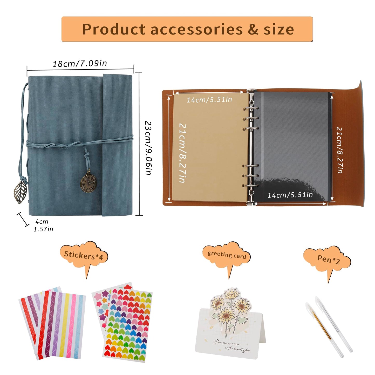 Scrapbook Album Vintage Leather Self Adhesive Photo Album Kit with 64 Pages & Kraft Paper | DIY Memory Scrapbook Gift for Anniversary, Family Travel, Birthday, Valentine's Day (Blue)