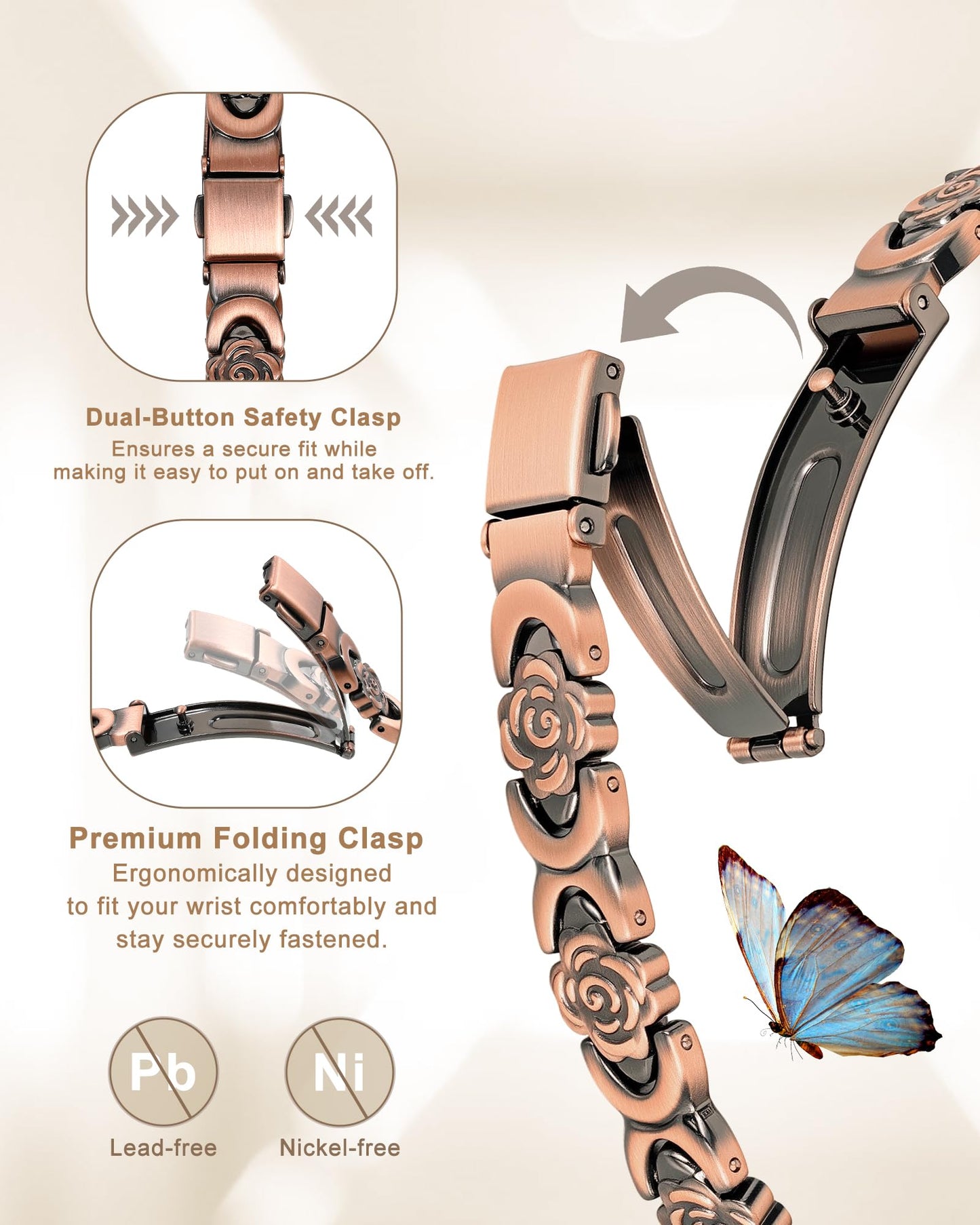 vapeples Copper Bracelets for Women, 99.99% Pure Copper Magnetic Bracelet, 3800 Gauss, Adjustable Sizing, Women's Bracelets With Built-in Magnets, Gift Packaging, Fashion Jewelry Gift.