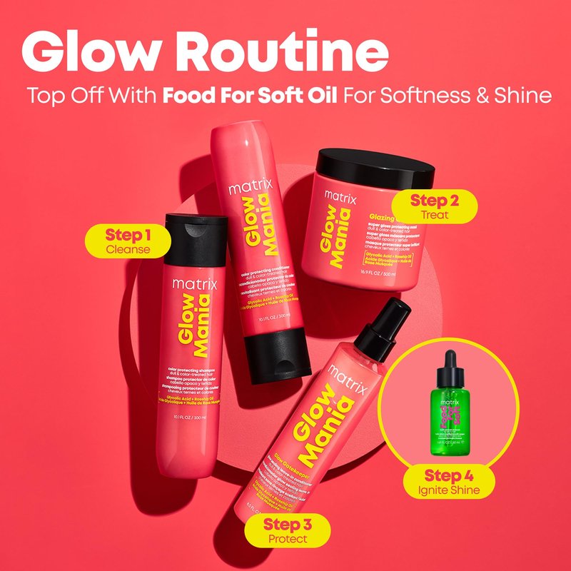 MATRIX Glow Mania Shampoo - Enhances Shine and Moisturizes, Preserves and Protects Color Vibrancy, For Dull and Color-Treated Hair, Sulfate-Free, With Glycolic Acid & Rosehip Oil, 1.7 Fl Oz