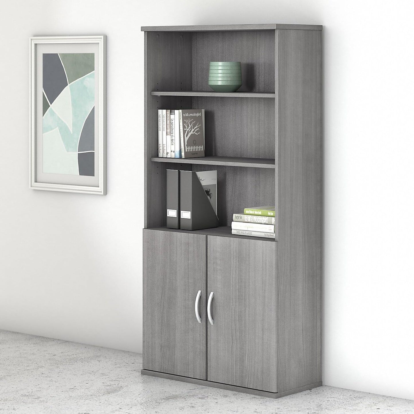 Bush Business Furniture Studio C Tall 5 Shelf Bookcase in Platinum Gray, Large Bookshelf for Home or Professional Workplace Organization