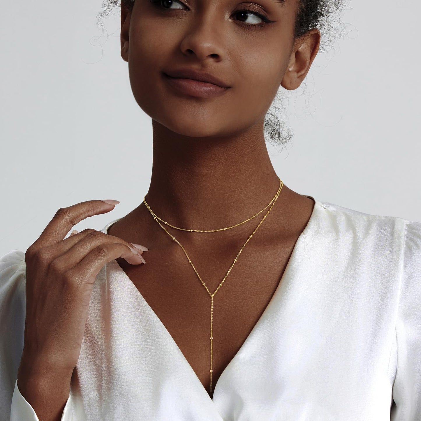 HERIER Long Gold Necklace for Women Dainty 14K Gold Plated Drop Lariat Chain Necklace Layered Y-Shaped Necklaces Trendy Simple Jewelry Gifts