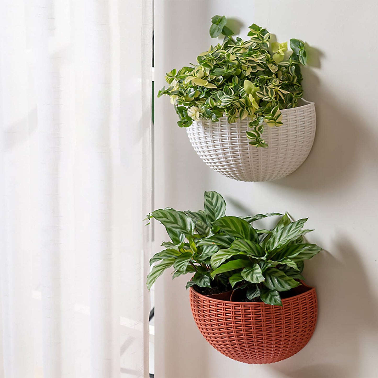 Hanging Planter Pot, Wall and Railing Hanging Planters with S Hooks, Half Round Imitation Rattan European Style Wall Flowerpot Rustic Decorative Flower Basket for Home Balcony(#26*20.5cm Dark green)