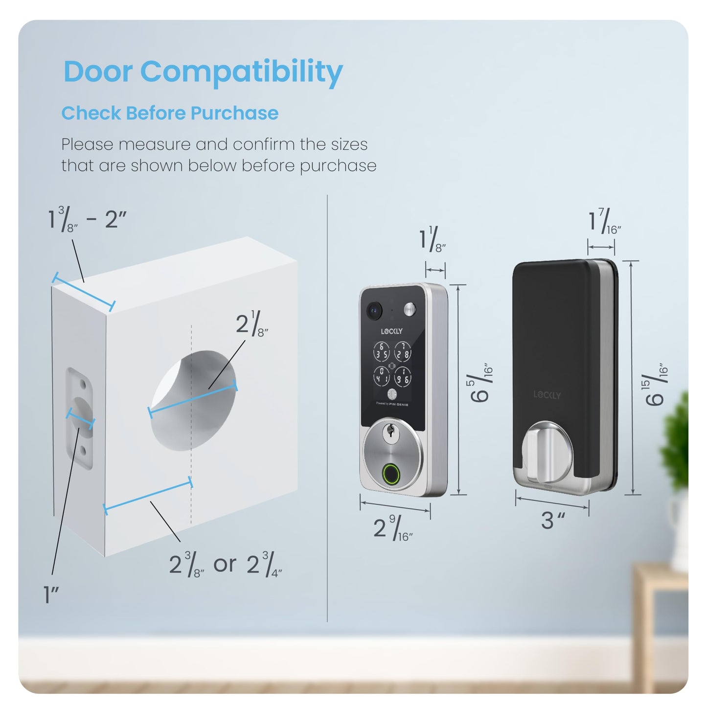 Lockly Vision Zeno Smart Lock with Video Doorbell Camera, Fingerprint Keyless Entry with Apple Home Key, Wi-Fi Deadbolt for Front Door, PIN Genie Keypad, App Remote Control, 2 Rechargeable Batteries