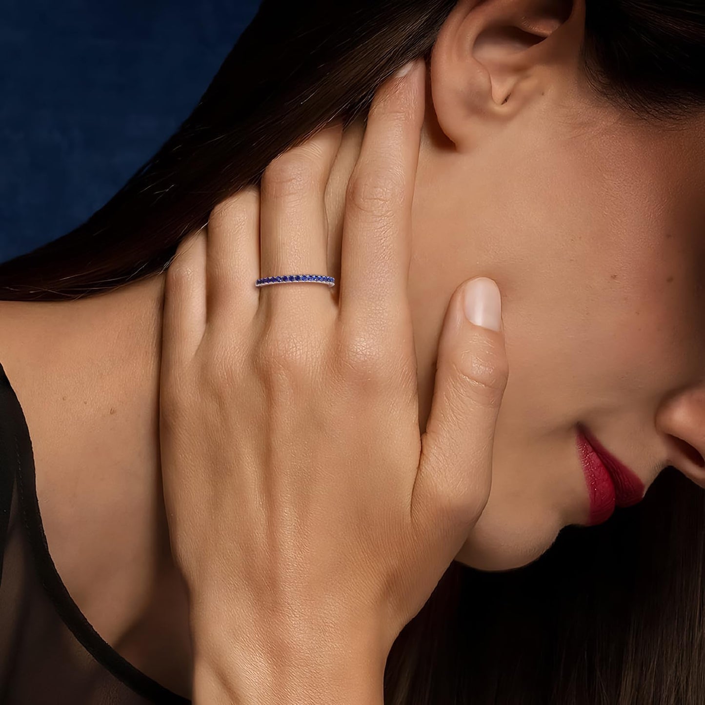 AGRULE 0.4 Cttw Sapphire Rings for Women Men Classic Silver Wedding Band with Gemstone Sterling Silver Half Eternity Band Rings Blue Stone Saphire Ring, Size 10