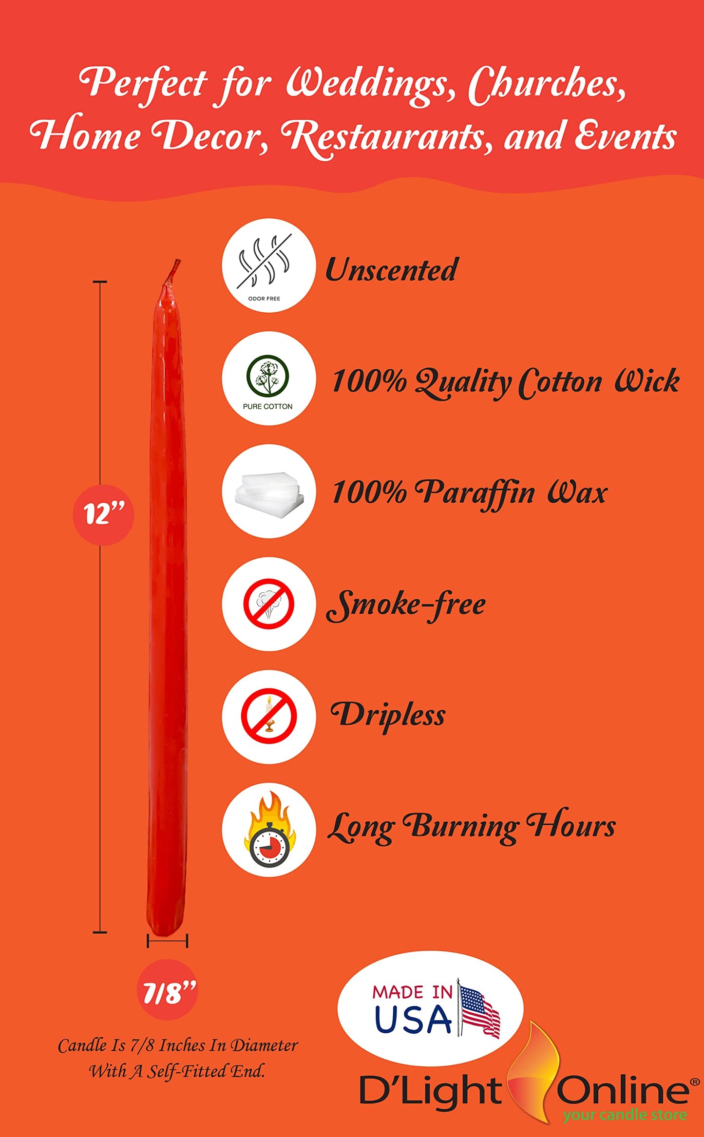 D'light Online Elegant 10" Seasonal Fall Taper Candles Premium Quality - Unscented, Hand-Dipped Tapered Candles, Dripless and Smokeless - Set of 12 (10 Inch, Contemporary Autumn)