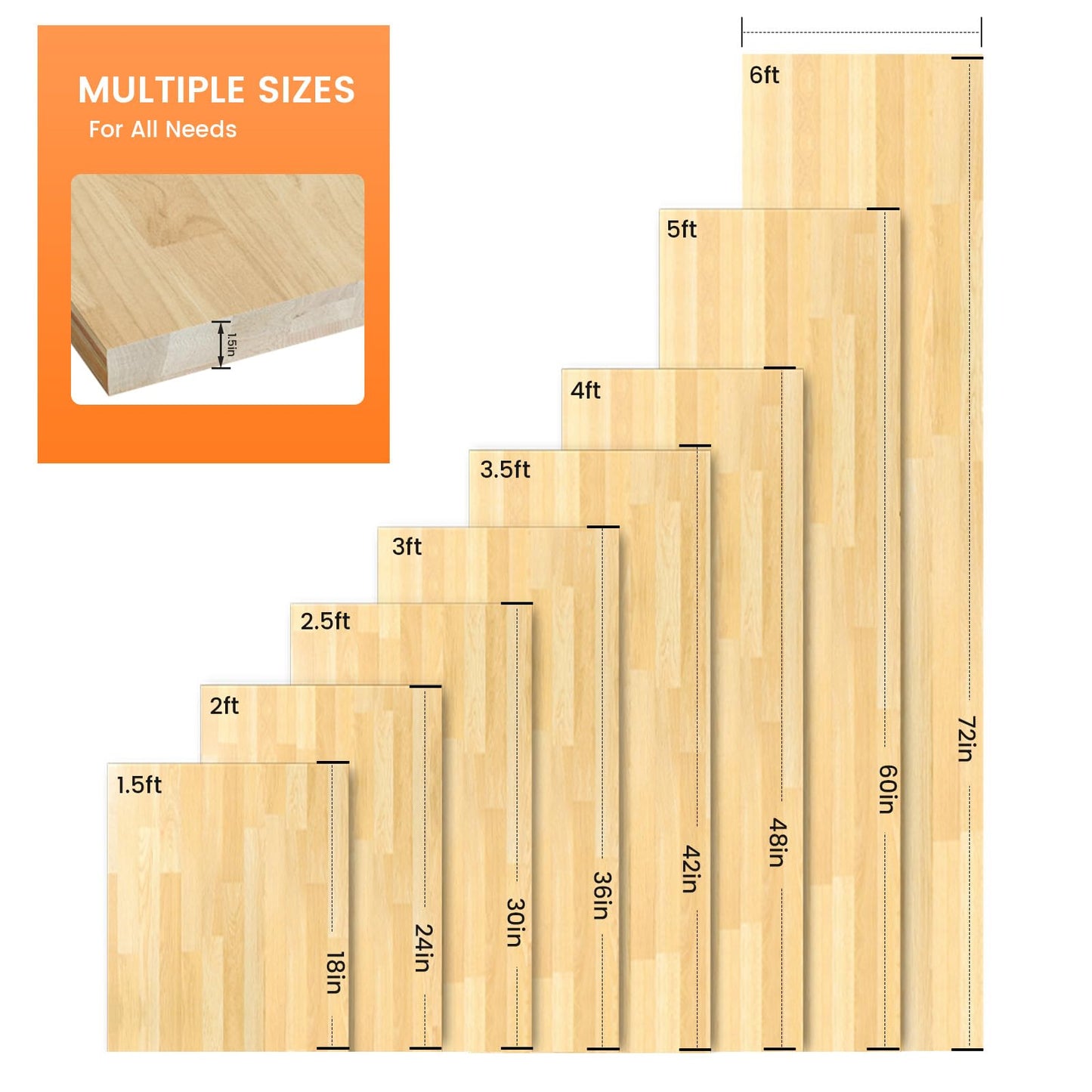 Butcher Block Countertop, Solid Wood Table Top - 4ft Unfinished Birch Work Bench Top Cut to Size for DIY Desktop/Washer Counter/Office Desk/Kitchen Island/Living and Dining Room Tables 48x25x1.5 in