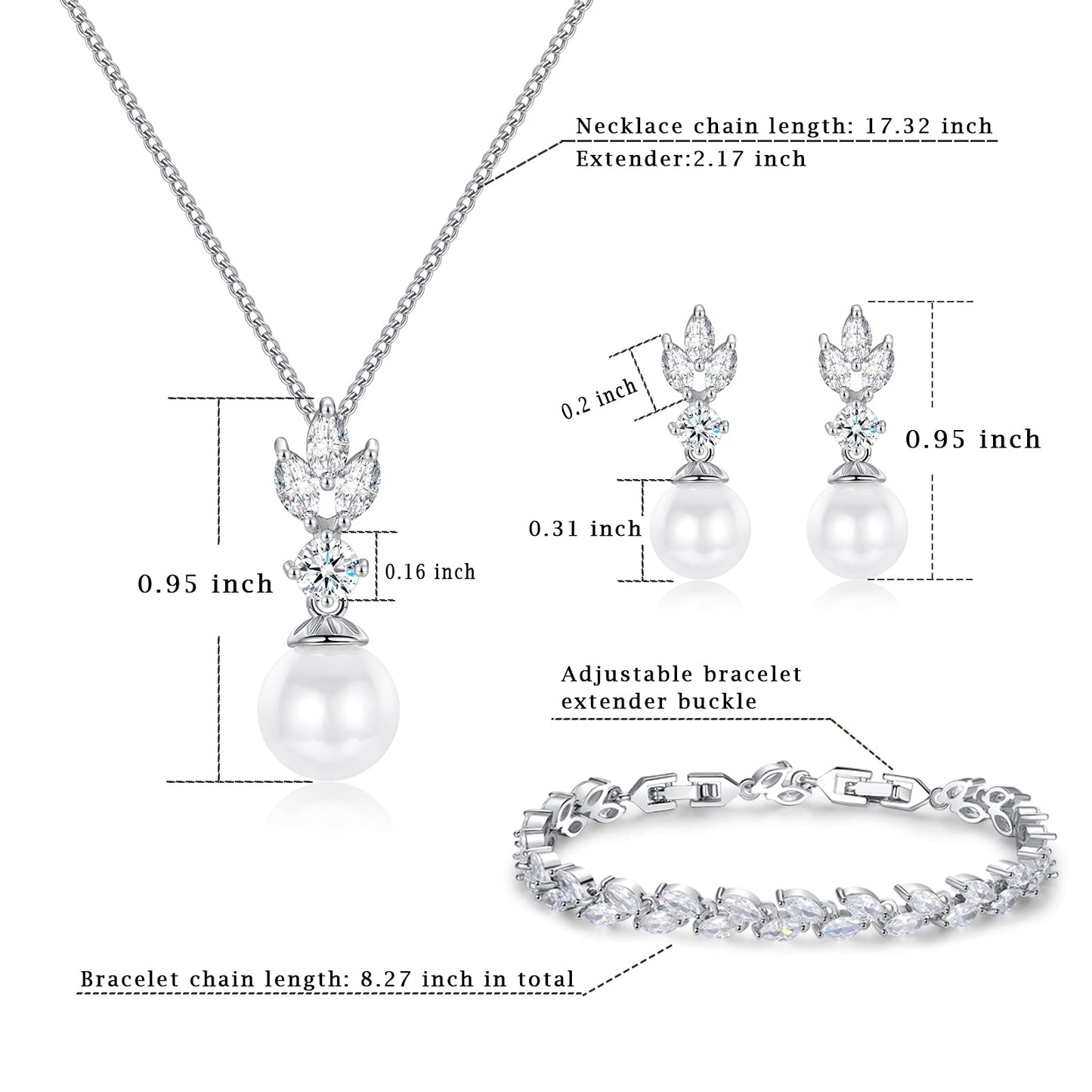 IDASANY Wedding Jewelry for Bride Bridesmaid, Pearl Dangle Earrings and Pendant Necklace Set Bridal Jewelry for Promise Wedding Party, 2 Sets