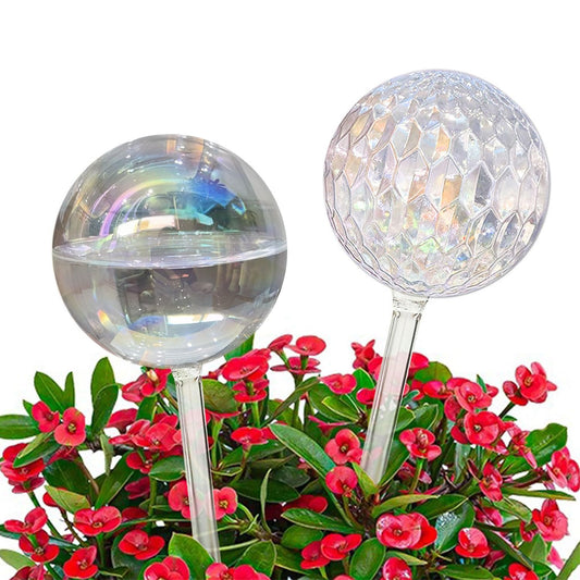 17 Oz 2 Weeks Glass Plant Watering Globes Large for Indoor Outdoor Potted Plants Self Watering Planter Insert Bulbs Water Plants While Away Vacation Devices (Iridescent Large 2-Pack)