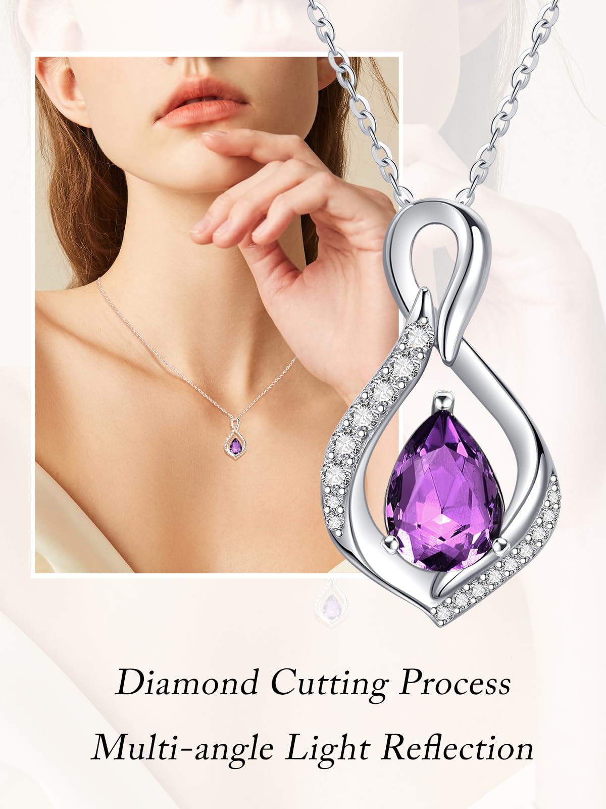 JIYVY32 Amethyst Infinity Necklace for Women February Birthstone Necklaces White Gold Plating Anniversary Birthday Gifts for Wife Her Mom Girlfriend Birthstone Jewelry Gifts for Women