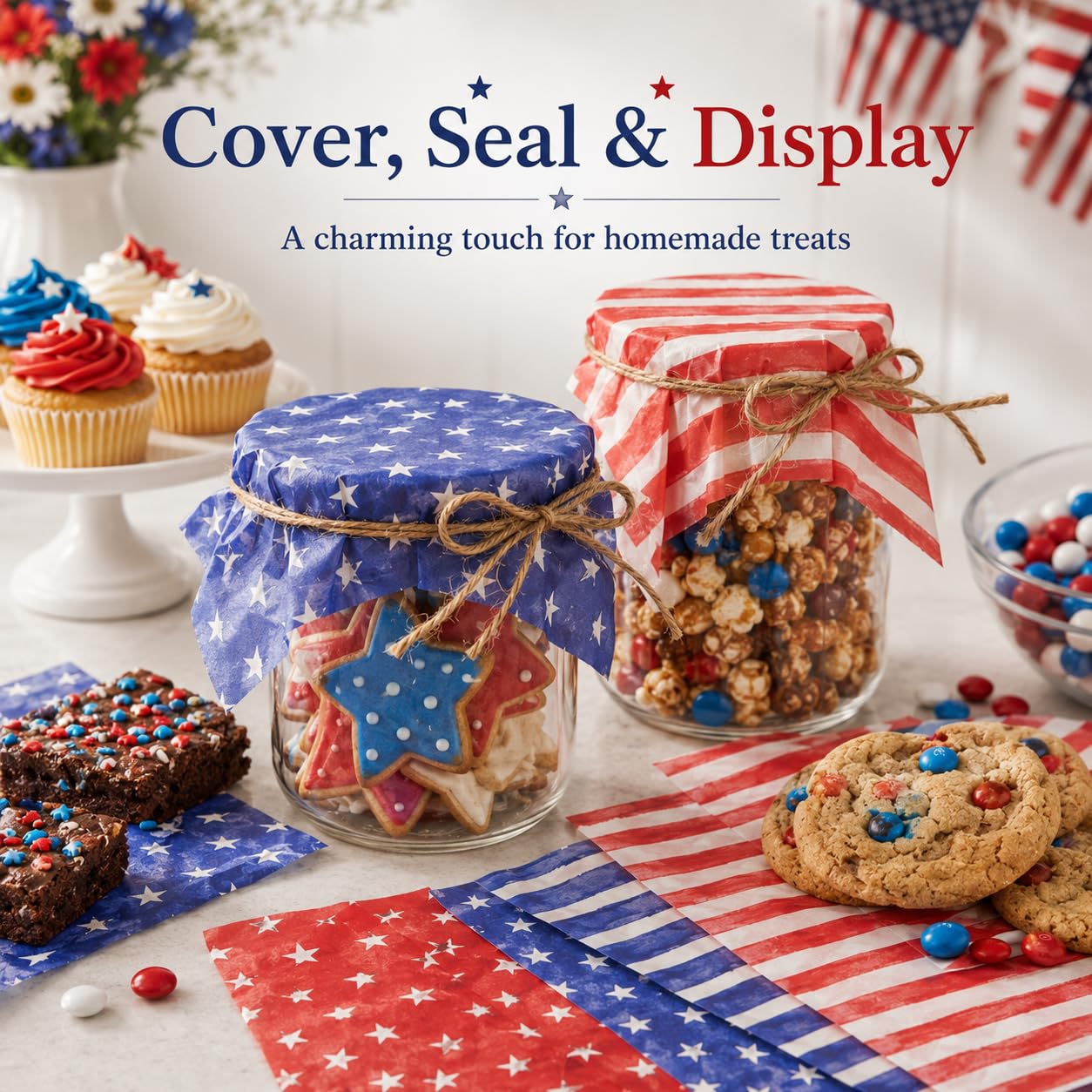 240 Sheets Watercolor Patriotic Wax Paper for Food Deli, 9.8 x 8.3'' Seamless Blue Red Stars Stripes Greaseproof Wrapping Paper for 4th of July Sandwich Picnic Basket Liner Party Supplies