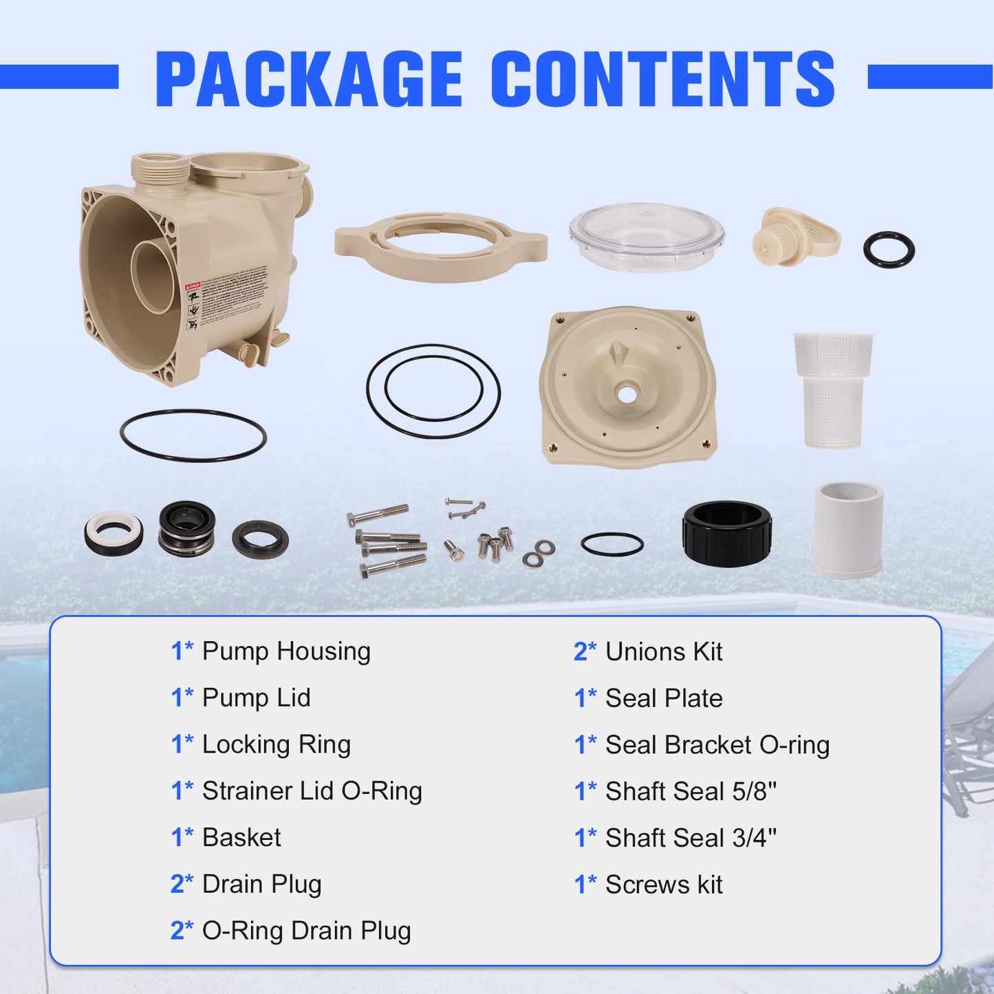loosoo 353010 Volute Assembly w/Housing & Lid & Locking Ring & Basket & Unions & Seal Plate Compatible with Pentair Superflo Pool Pump, for Pool and Spa Inground Pump, Almond