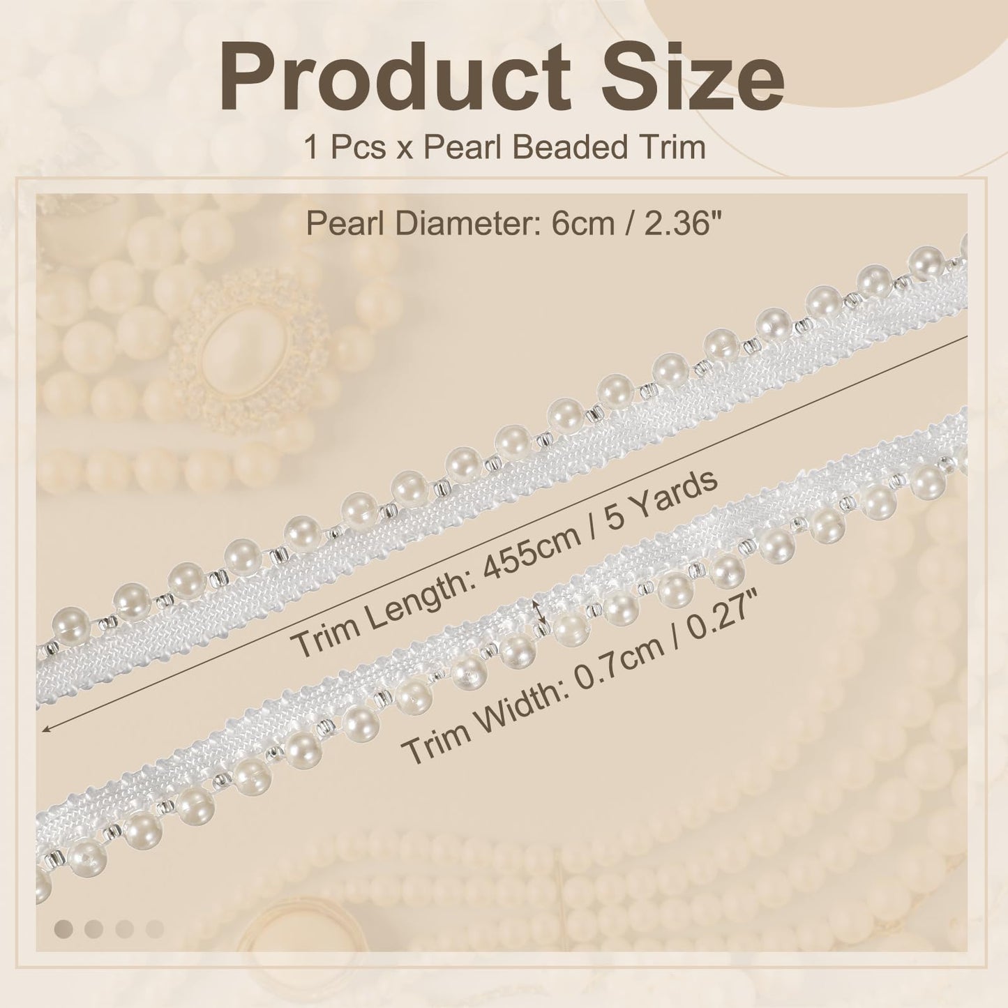 uxcell 5 Yards Faux Pearl Lace Ribbon, 6mm Pearl Fringe Applique Beaded Trim Bridal Embellishments for Sewing Wedding Party Dress Fabric DIY Craft Decoration, White