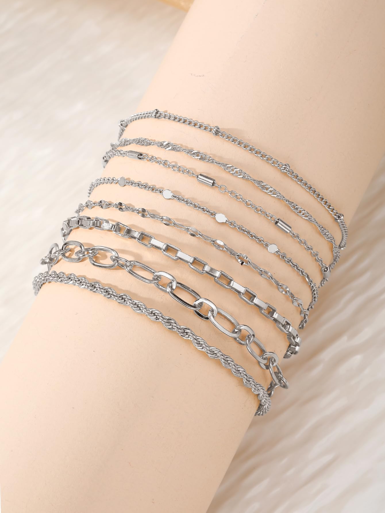 IFKM Silver Bracelets for Women, 14K Gold Plated Dainty Link Chain Bracelet set, Trendy Stackable Layered Bracelets jewelry Gifts