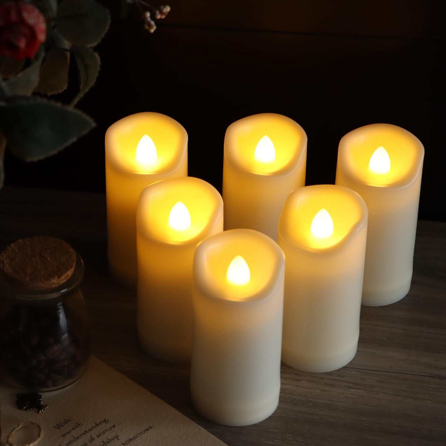 6 Pack LED Battery Operated Candles 2"x4"" Plastic Flickering Flameless Candles with Timer Outdoor Waterproof Wedding Party Halloween Christmas Decoration Gifts Realistic Slim Tall Pillar Candles"