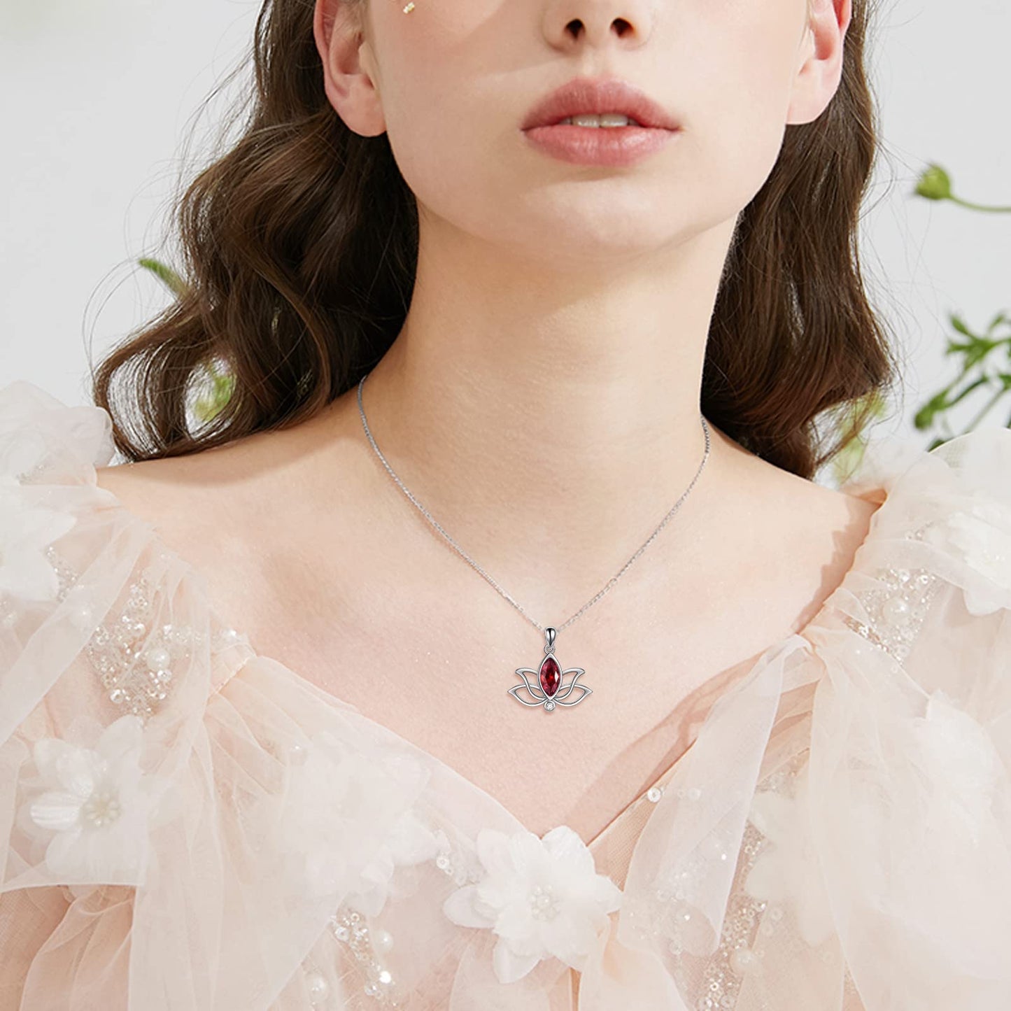 YFN Lotus Necklace Sterling Silver January Birthstone Pendant Genuine Garnet Jewelry Gifts for Women (Jan)