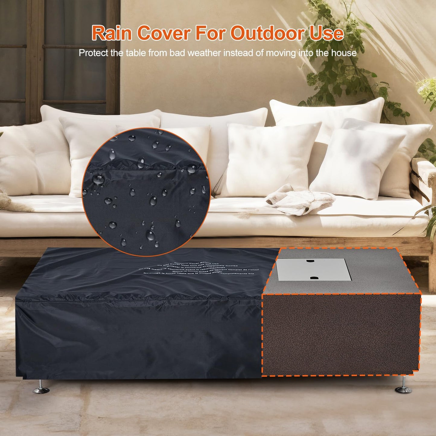 56 in Propane Fire Pit Table with Ice Bucket，50000BTU Fire Table with 13 in Square Drink Ice Bucket Wind Guard, Fire Glass Beads & CSA Safety Certified Outdoor Firepit for Patio Garden