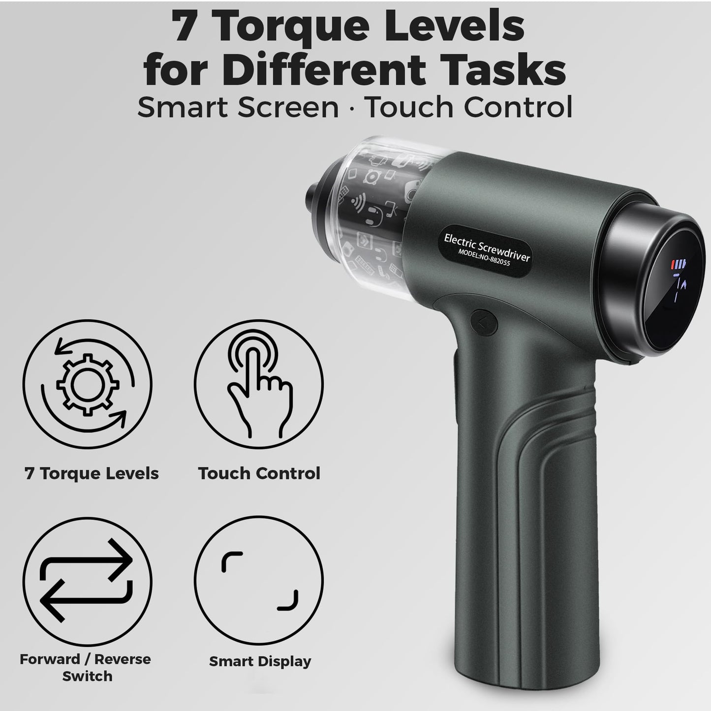 Cordless Electric Screwdriver Set with 7 Torque Settings & Motor Lock Protection, Digital Display, LED Light, 2500mAh Battery, 32 Bits, 1/4’’ Hex Mini Tool Kit for Home & Electronics Repair