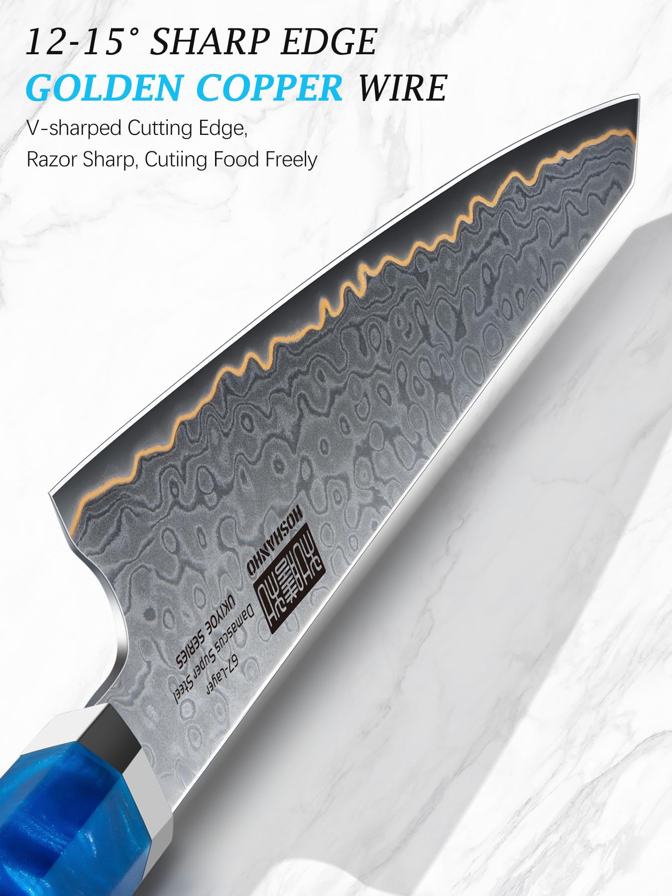 HOSHANHO Damascus Chef Knife 8 Inch, 67-Layer Damascus Super Steel Professional Kitchen Knife, Ultra Sharp Japanese Cooking Knives, Ergonomic Blue Resin Stabilized Wood Handle with Wood Gift Box