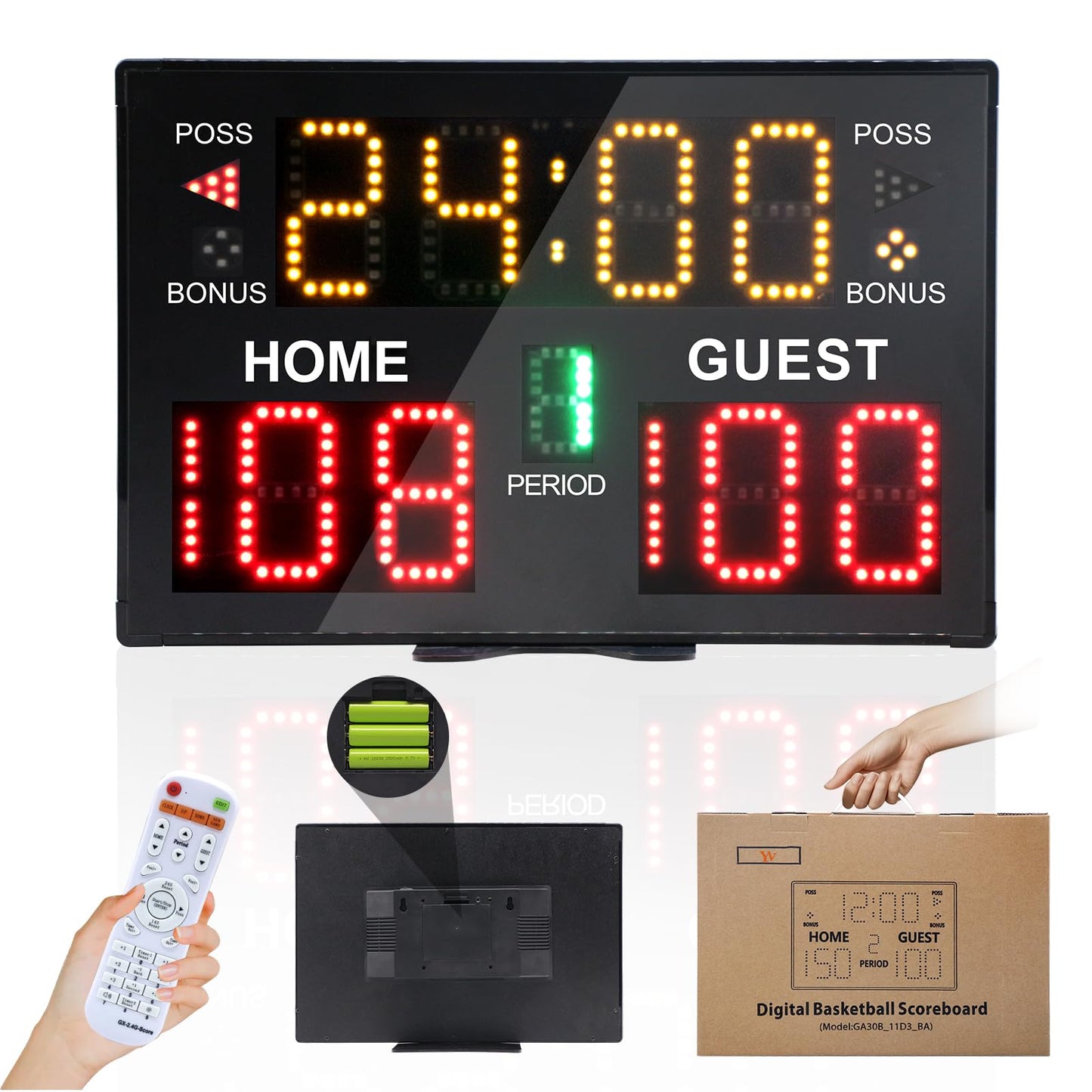 Ousmile Basketball Scoreboard with Timer Clock, Digital Scoreboard with Remote, Portable Battery Powered Electronic Scoreboard for Baseball/Tennis/Soccer/Volleyball/Ping Pong Games