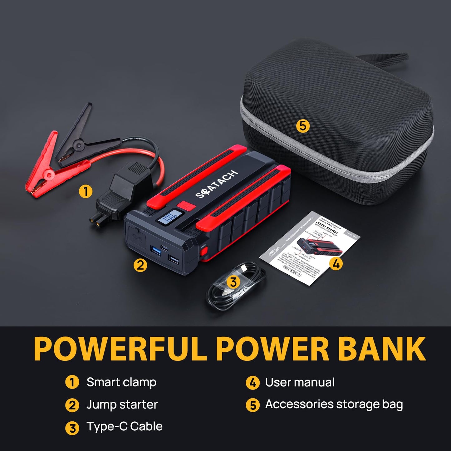 Scatach 002 4000A Car Battery Jump Starter,12V Jump Starter Battery Pack (up to 10.0L Gasoline and 8.0L Diesel Engine), Portable Jump Box with LED Display, 3 Modes Flashlight and Jumper Cable