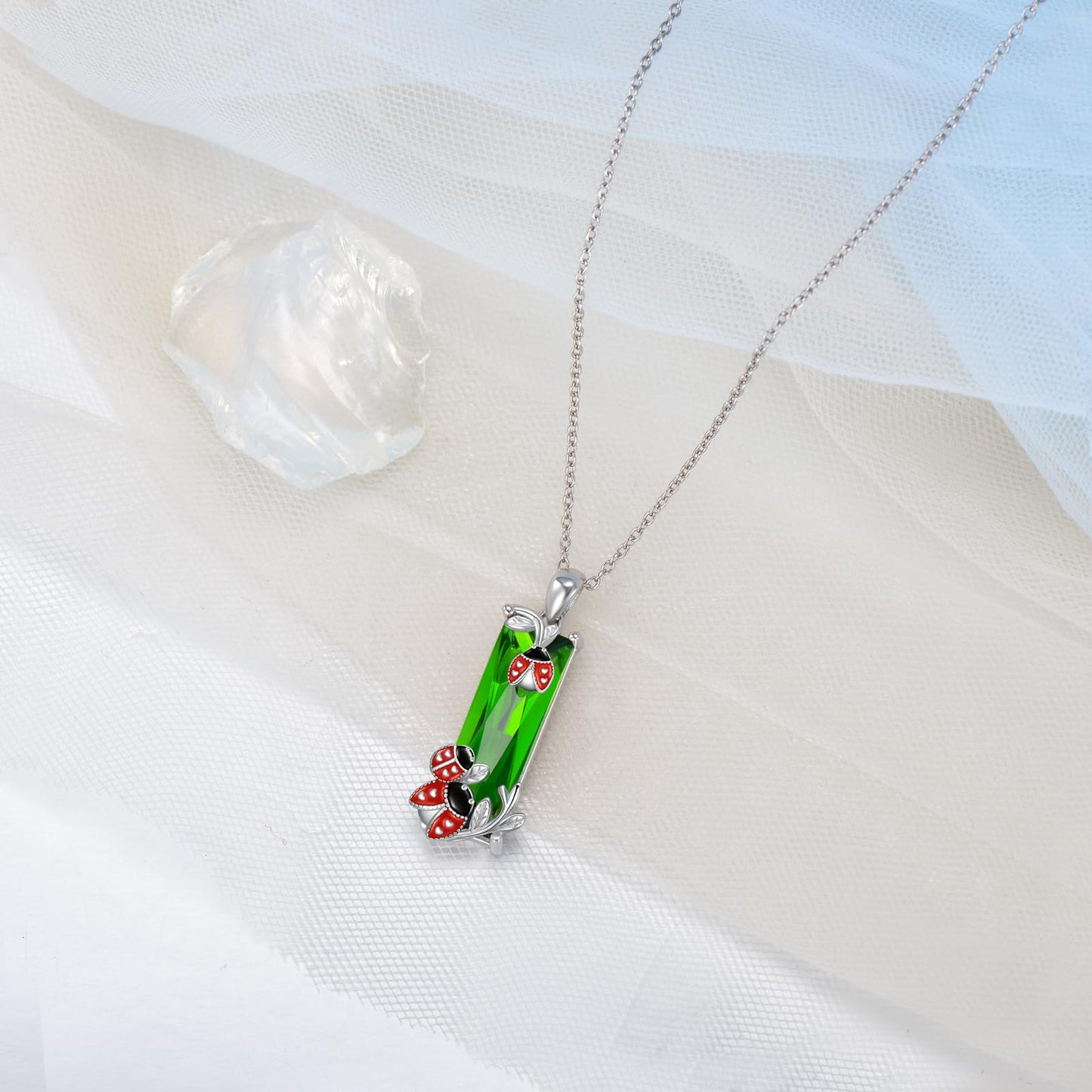AENEAS Ladybug Necklace 925 Sterling Silver Green Crystal Pendant Ladybug Jewelry Gifts for Her Wife Women