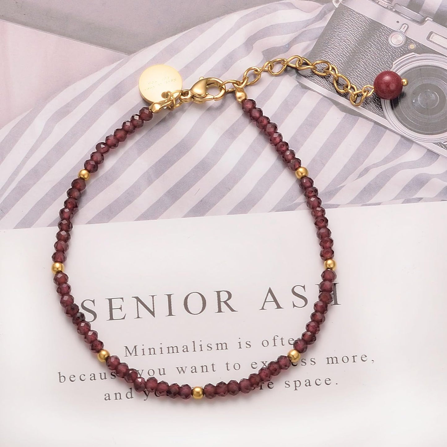 vissen Violet Garnet Cinnabar Beaded Bracelet for Women Gold Plated Adjustable Red Stone Bracelet Garnet Vintage Jewellery