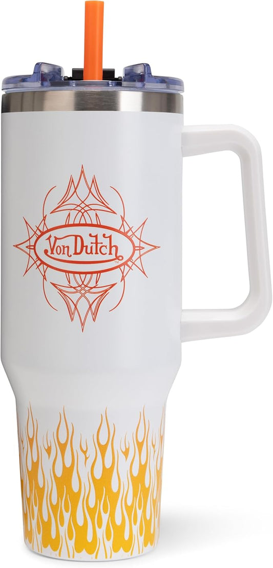 Von Dutch White City of Angels 40oz Double Walled Insulated Food Grade Stainless Steel Tumbler, BPA Free - 24 Hours Cold / 10 Hours Hot