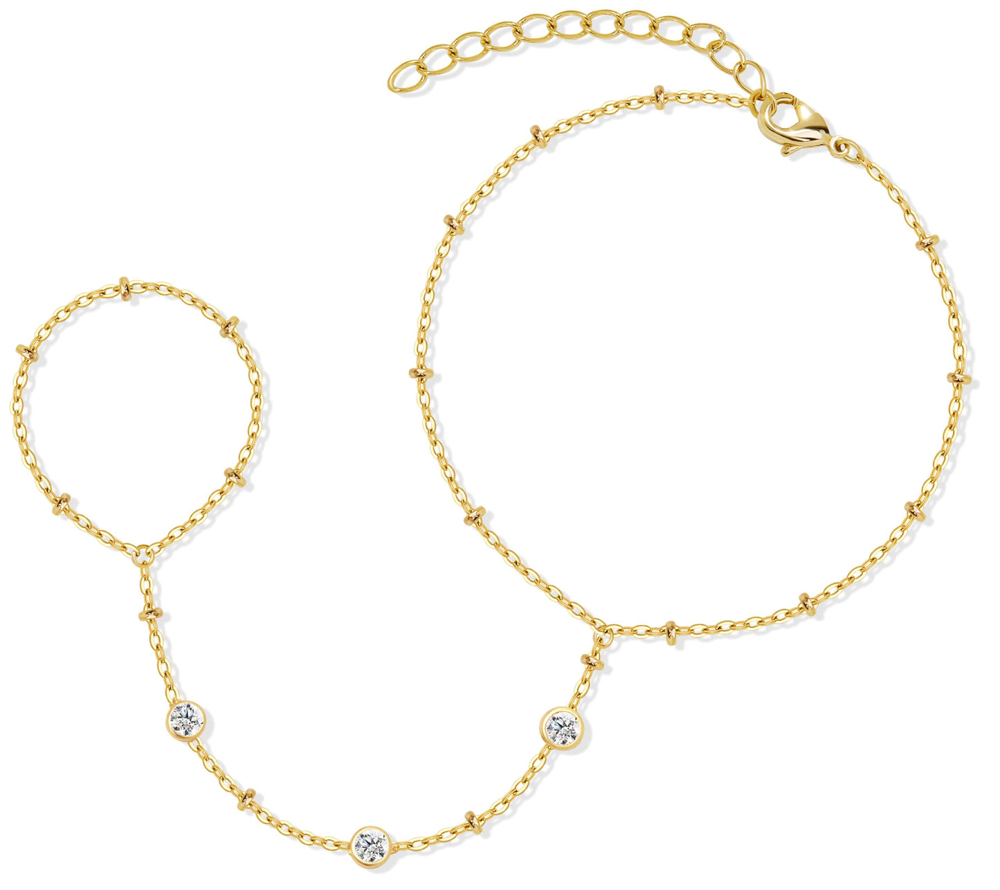 Poxtex Gold Hand Bracelets for Women Waterproof, CZ Bezel Hand Chain Dainty Adjustable Bracelets for Women Trendy, Fashion Jewelry Gifts