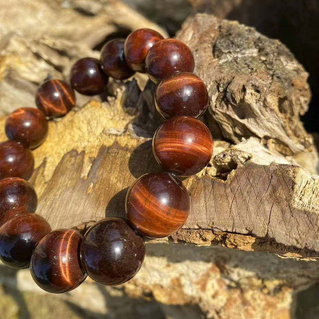 18mm Red Tigers Eye Bracelet for Men Women | Natural Handmade Protection Root Chakra Gemstone Crystal Jewelry for Large Beads Enthusiast & 3XLarge 9.5-10.5" Wrist | Boost Motivation Confidence