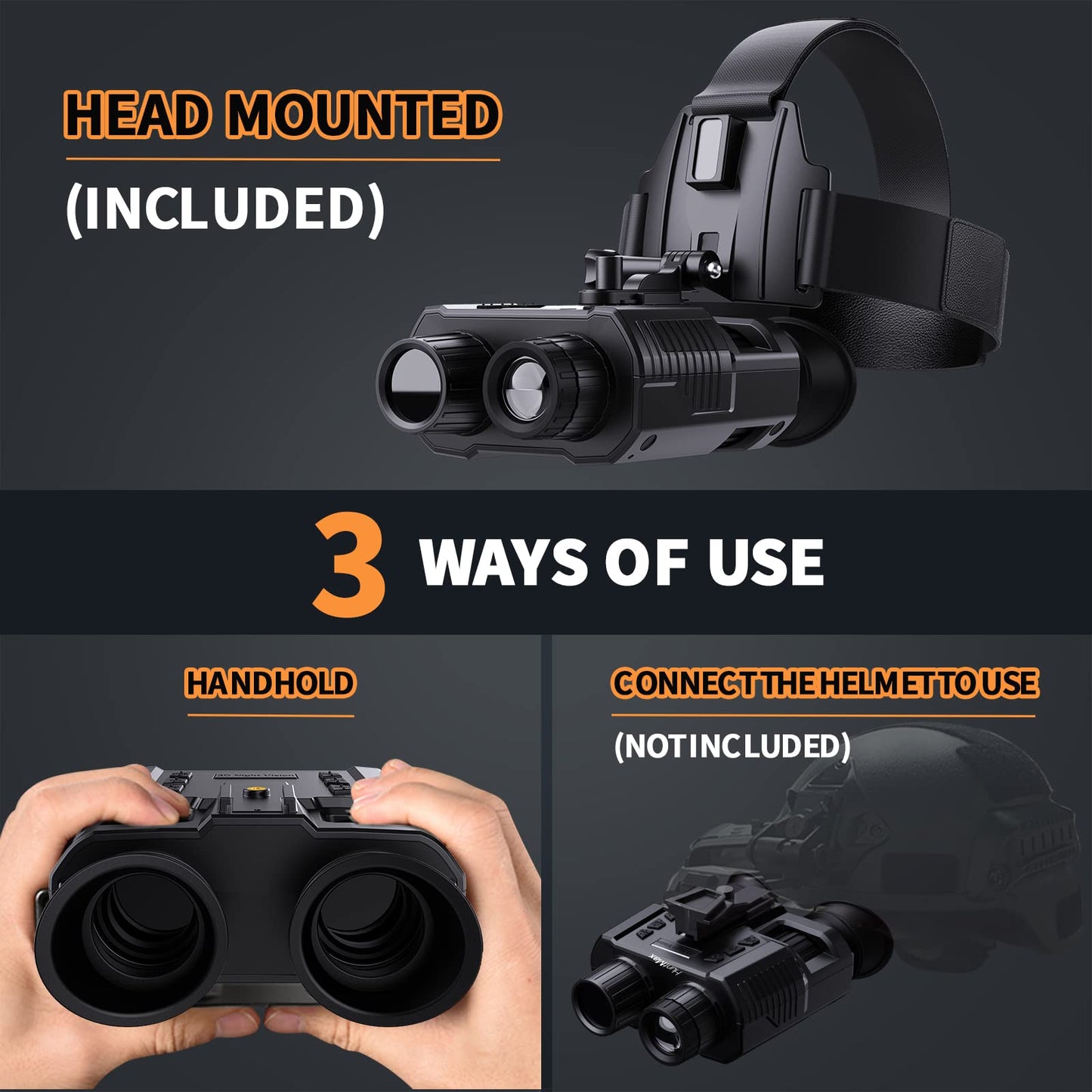 4K Night Vision Goggles,Head-Mounted Night Vision Binoculars with 8X Digital Zoom, Rechargeable Infrared Goggles with Screen for Viewing 984ft in 100% Darkness FHD Video for Adult（64GB TF）
