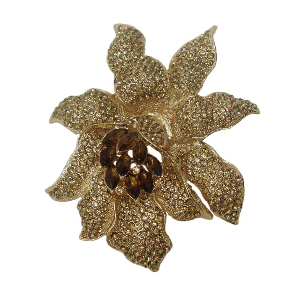TTjewelry Classic Crystal Rhinestone Large Flowers Orchid Brooch Pins Woman Jewelry B10461600 (Brown)