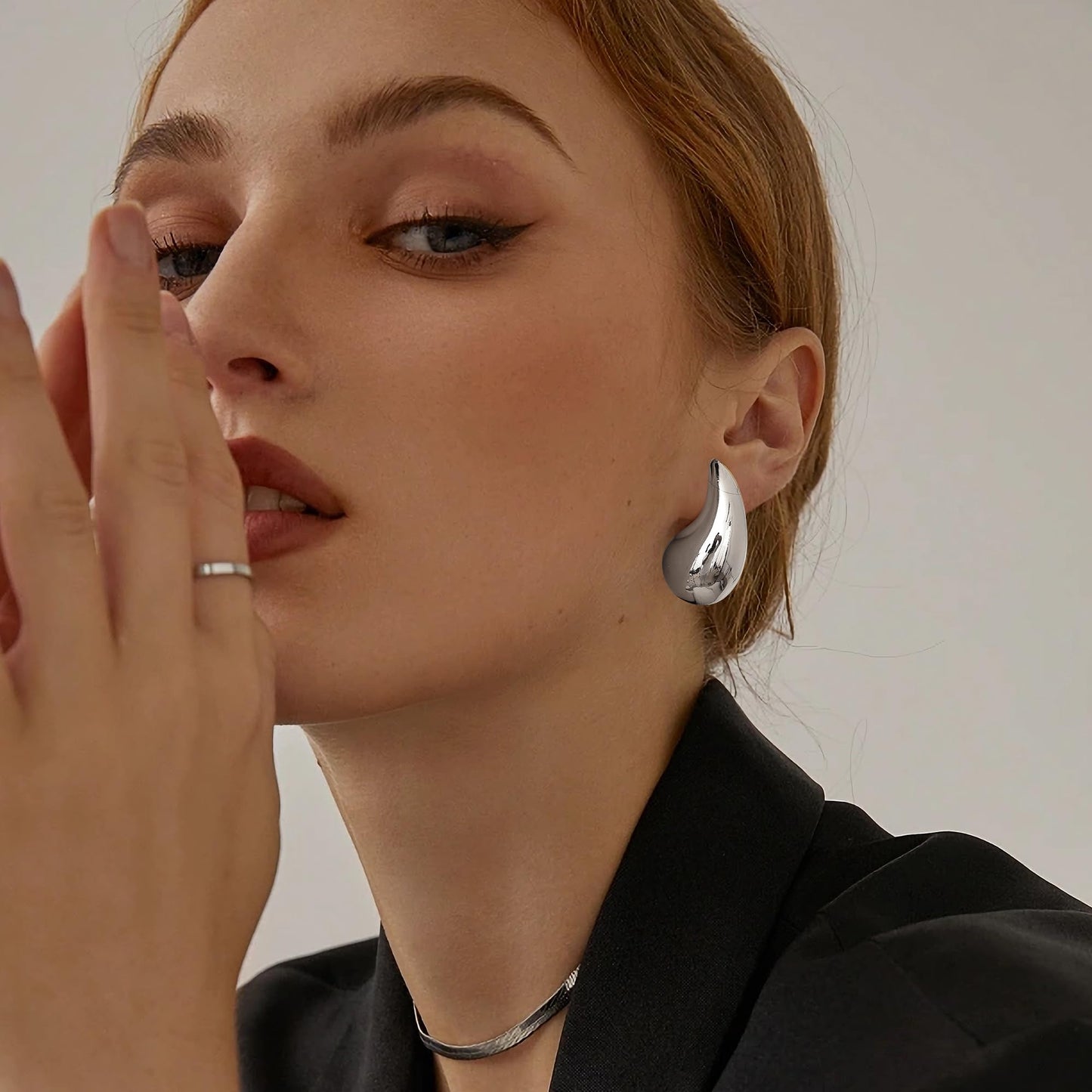 Gacimy Silver Tone Teardrop Earrings Dupes for Women, Chunky Drop Earrings for Women with 925 Sterling Silver Post, 1.2Inches