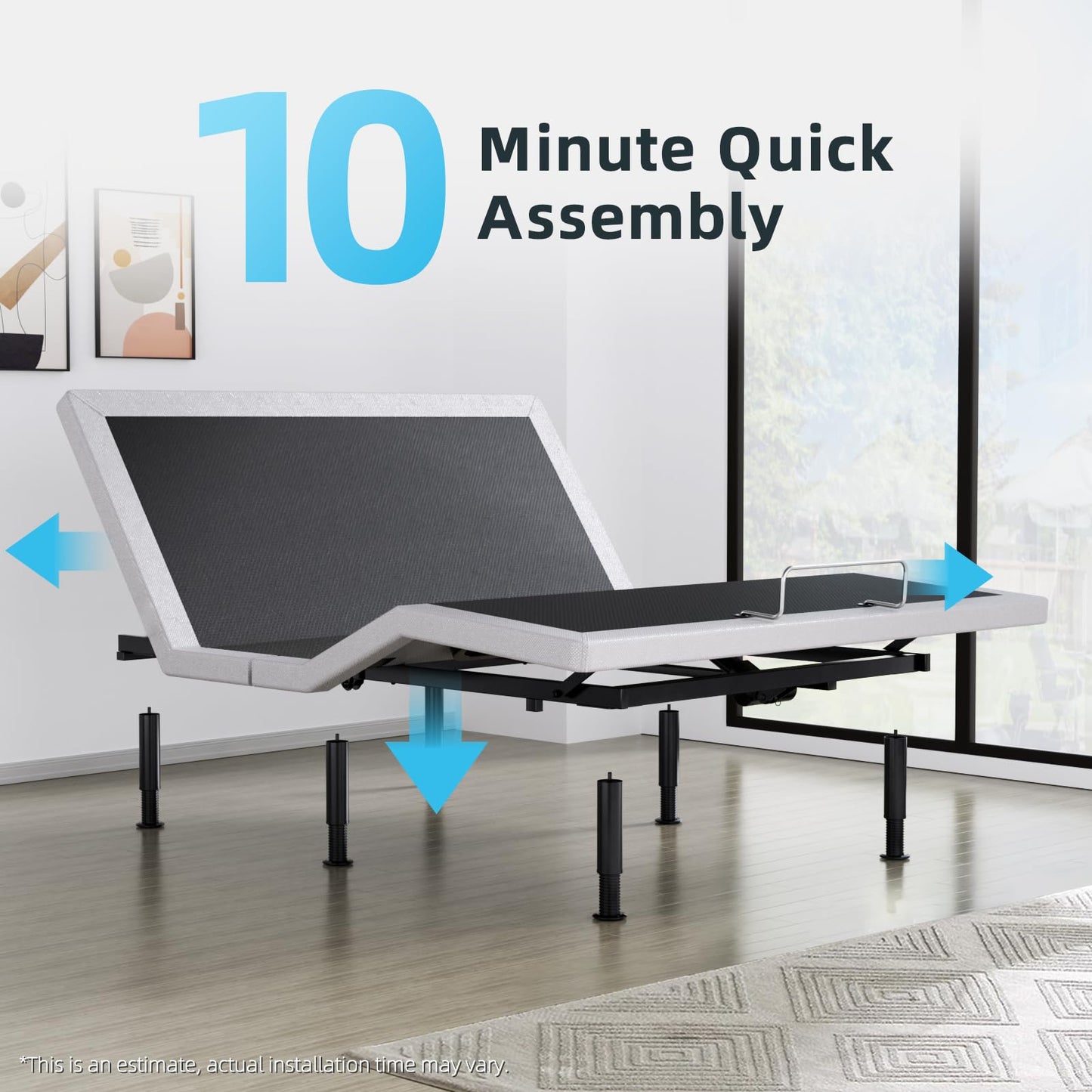 Yiree Full Adjustable Bed Base Frame, Wireless Remote & Lift Motor, Dual USB Ports,Ergonomic Upholstered Bed Frame, Under Bed Lighting, Independent Head and Foot Tilt