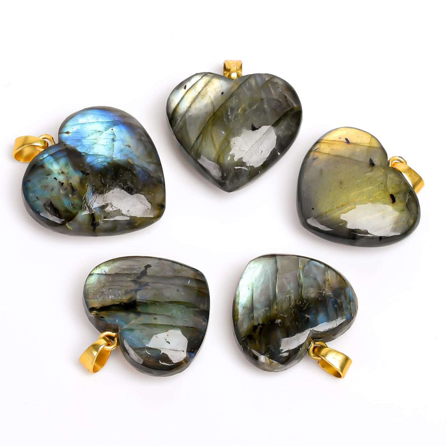 YASHEE Labradorite Gemstone Heart Shape Pendant Necklace, Natural Cabochon, Women Jewelry, Energy Healing Crystals, Calm Chakra, Birthstone, Gift for Women, Gold Plated Jewelry 18 inch, AA+ Quality