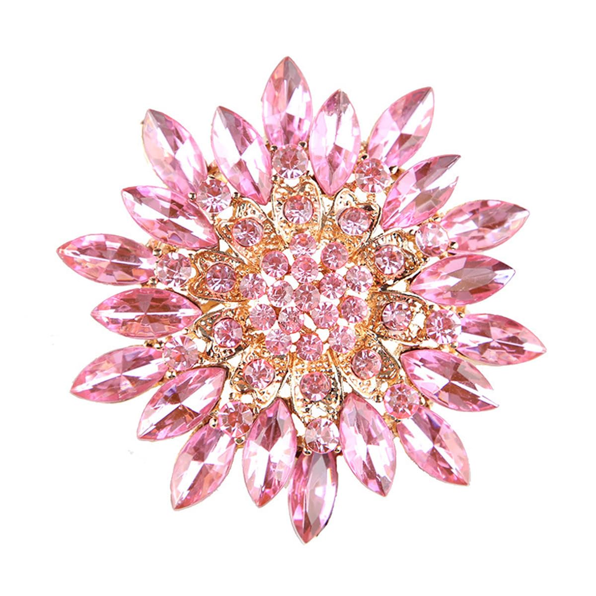 Rhinestone Sunflower Brooch Pin for Women Red Black Purple Large Flower Broochs Snowflake Brooch Marquise Wreath Brooches Jewelry (Pink1)
