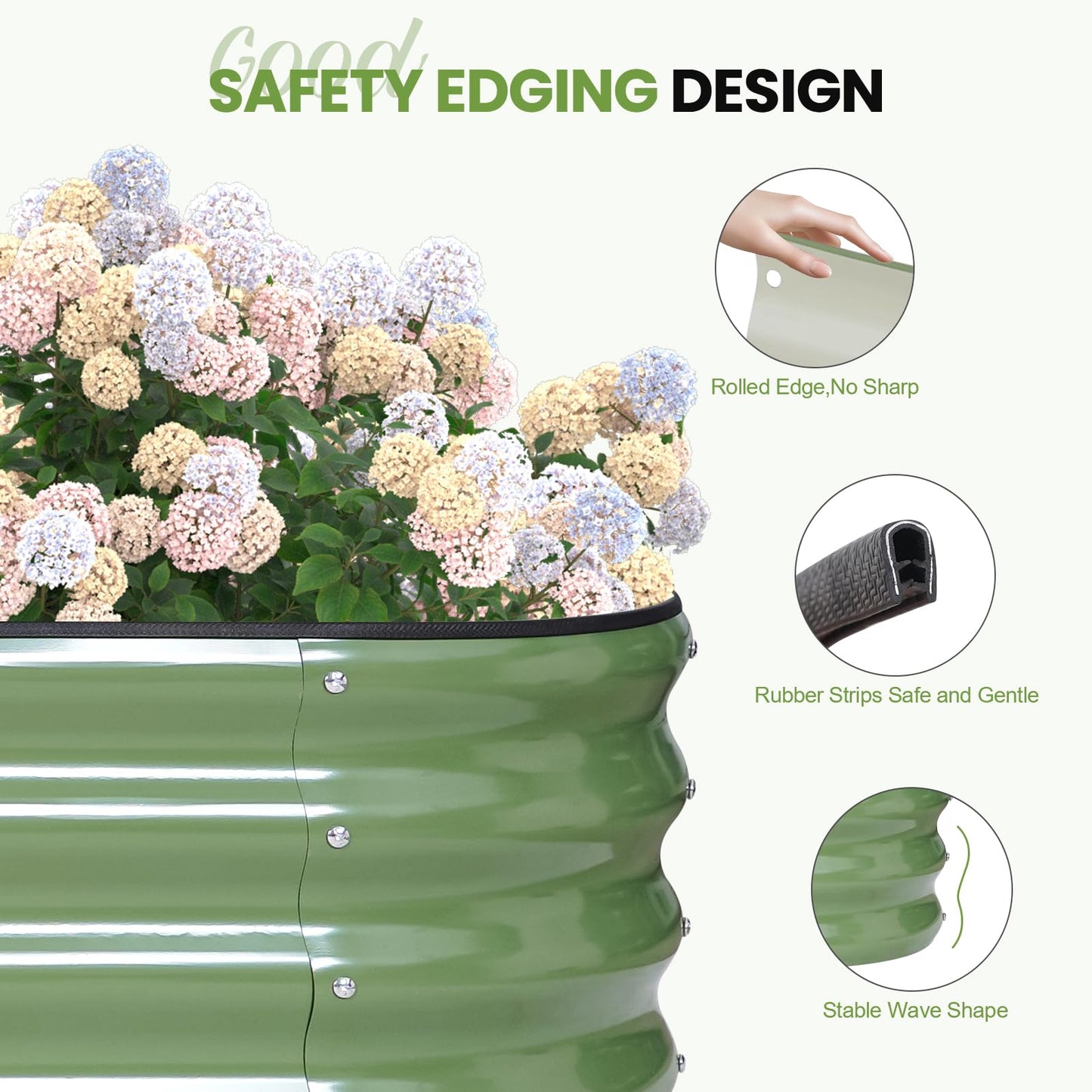 G GOOD GAIN Raised Garden Beds - 8x2x1ft Galvanized Planter Boxes Kit with Protective Tape & Gloves & Tools | Oval Metal Outdoor Raised Bed for Gardening Vegetables, Fruits, Flowers, Herbs, Oliver