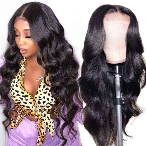 Wingirl 13×5 Lace Front Human Hair Wigs for Women 12A HD Transparent Body Wave Lace Front Wigs Human Hair Pre Plucked Bleached Knots (18 Inch (Pack of 1), 220% 1B# Color)