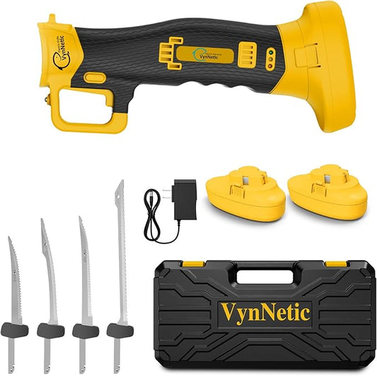 Electric Fillet Knife for Fish with 4 Stainless Steel Blades & Ergonomic Non-Slip Grip Handle, Cordless Electric Knife with 2 Rechargeable Batteries, Charger and Case for Fishing