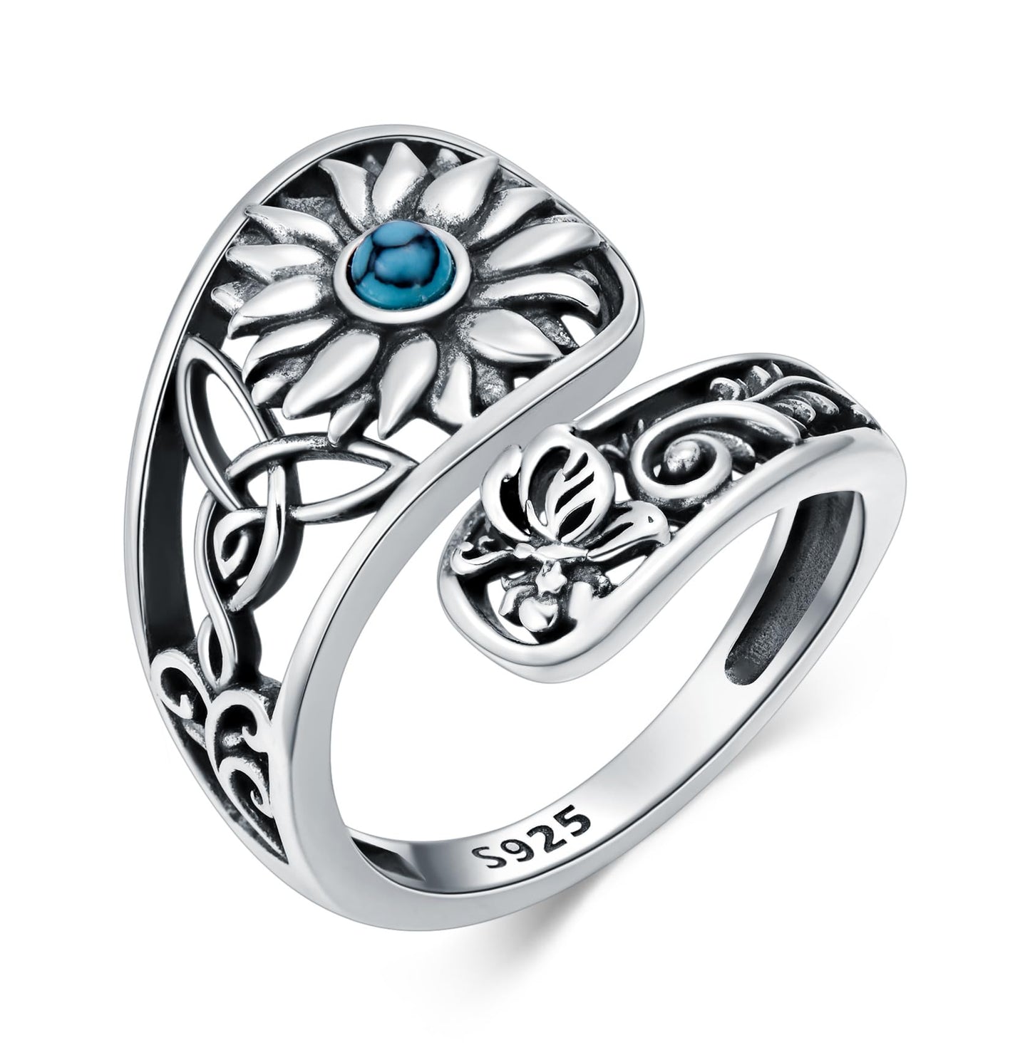 Midari Sunflower Spoon Rings for Women Sterling Silver Sunflower Turquoise Adjustable Flower Rings Spoon Jewelry for Women Christmas Birthday Gifts(Customization)
