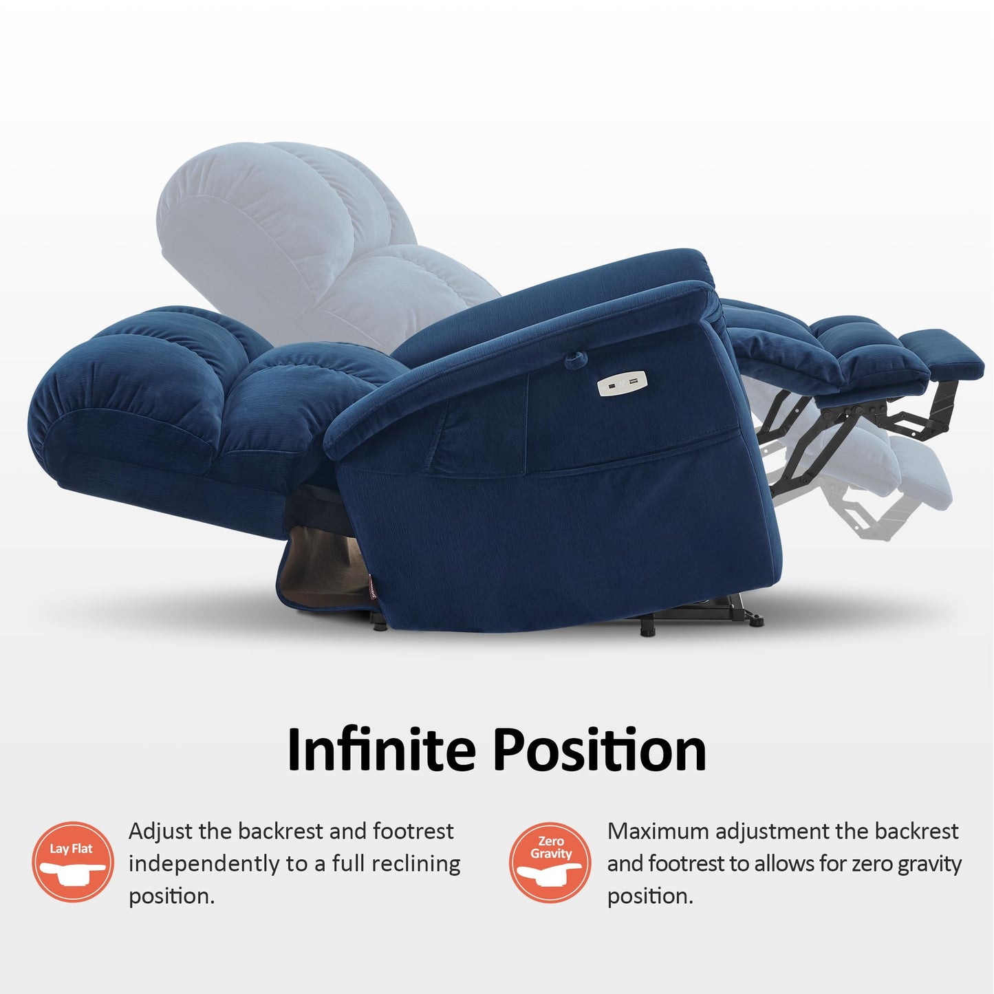 MCombo Large-Wide Dual Motor Power Lift Recliner Chair, Massage and Dual Heating for Elderly People, Infinite Position, Fabric R7166 (Navy Blue)