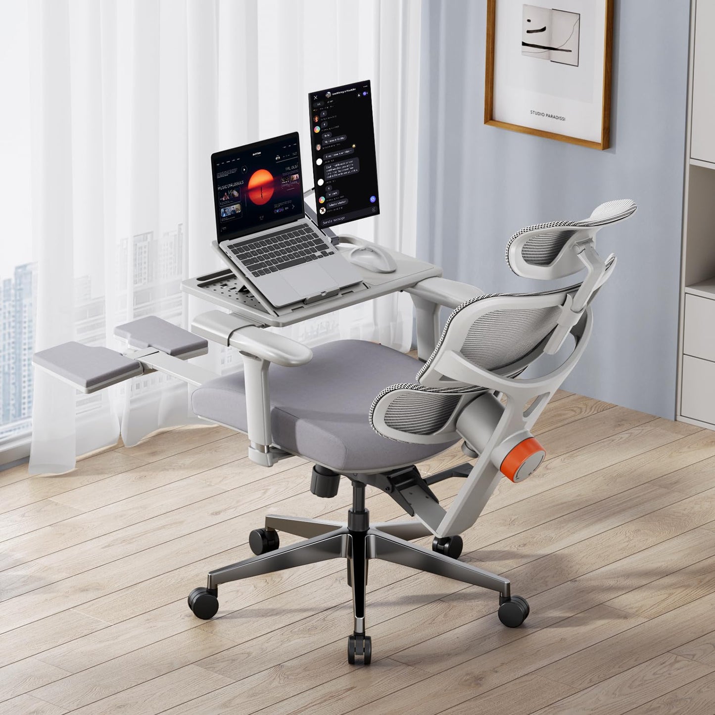 Newtral Office Chair Ergonomic - Home Office Desk Chair, Big and Tall Office Chair, Auto-Following Lumbar Support for Back Pain, Adjustable Seat Depth and Height (with Footrest + Laptop Tray, Gray)