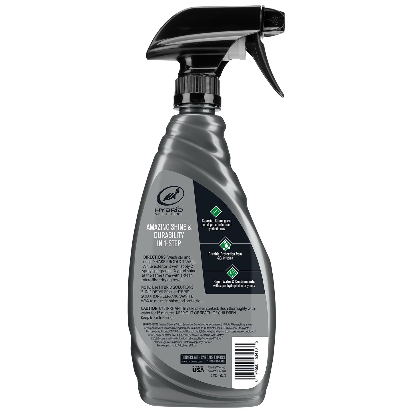 Turtle Wax Hybrid Solutions Ceramic Wet Wax, Spray on Car Wax for 1-Step High Gloss Shine and Ceramic Coating Protection for Paint, Wheels,Glass and More, Extreme Water Beading, 26 oz (Pack of 1)