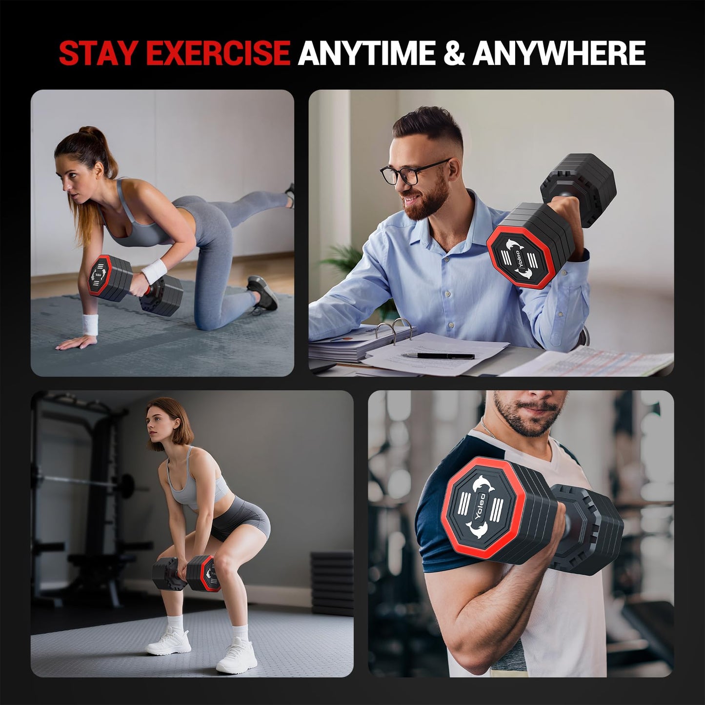 Yoleo Adjustable Dumbbell Set, Weights Dumbbells Set at Home Workout Equipment, 4 in 1 Each Premium Tai Chi-Style Rotary Mounting Adjustable 10/15/20/25 lb dumbbells, with TPU Soft Rubber Handle Suitable Men/Women Updated 2.0, 2pcs
