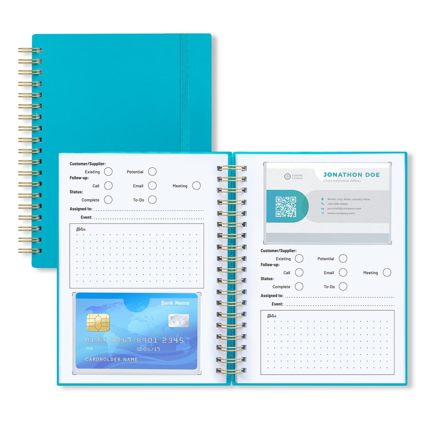 Onesky Business Card Organizer Book & Holder-Credit Card Organizer-Customer Info Tracking and Card Storage-Organizes Business, Credit, Shopping, Reward Cards; Capacity: 64 Cards (Lake green)