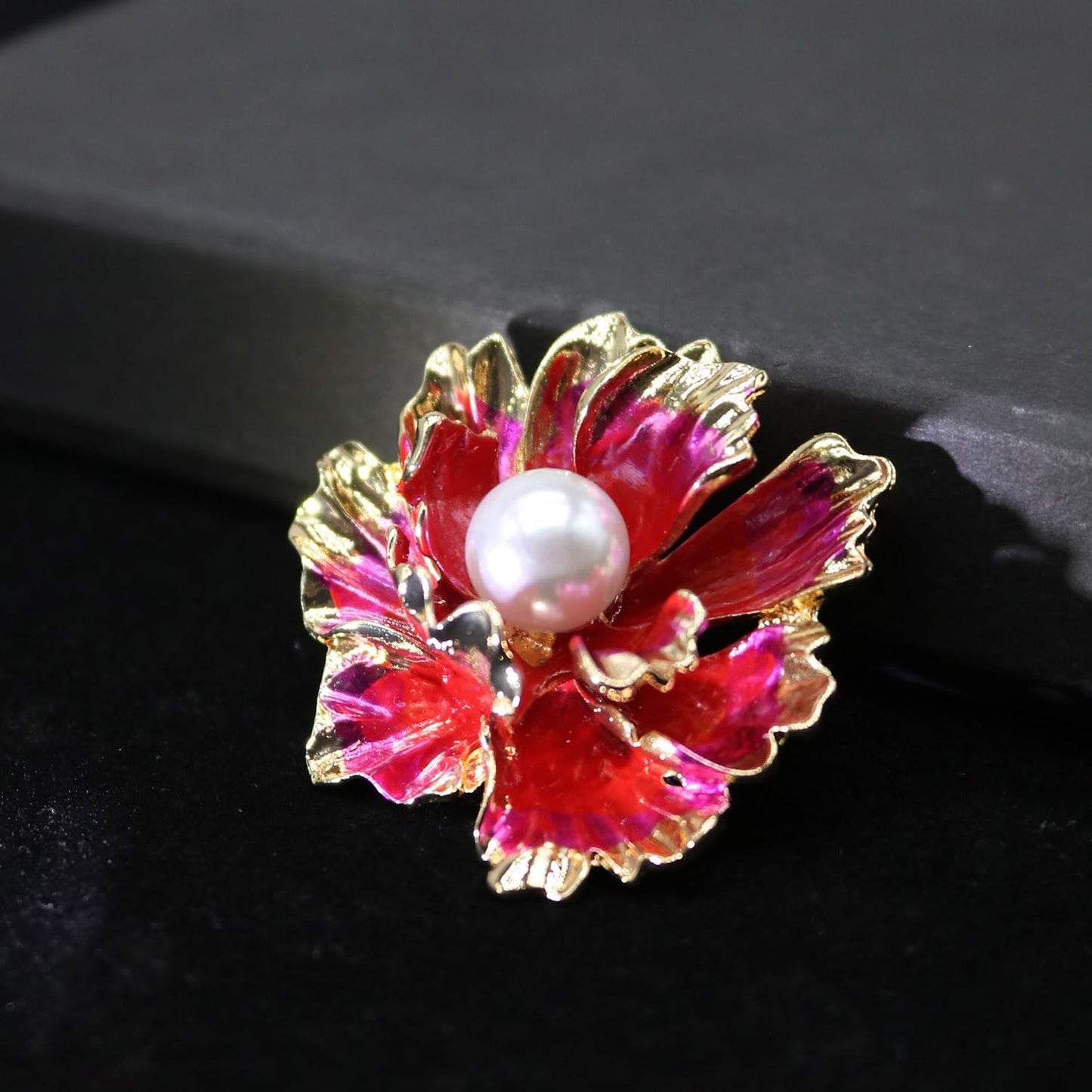 Red/White Enamel Peony Flower Crystal Brooches Pins Fashion Beautiful Created Rhinestone Pearl Floral Brooch Good Idea for Party Dance Wedding Banquet for Elegant Women Girl (Red Enamel Flower)