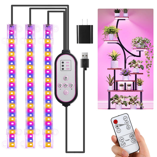 7.8'' 3 Head LED Grow Light Strips, Grow Lamps for Indoor Plants Full Spectrum, Plant Light with 4/8/12H Timer, 10 Dimmable Levels for Seedling Succulent,Best Match for Plant Shelf