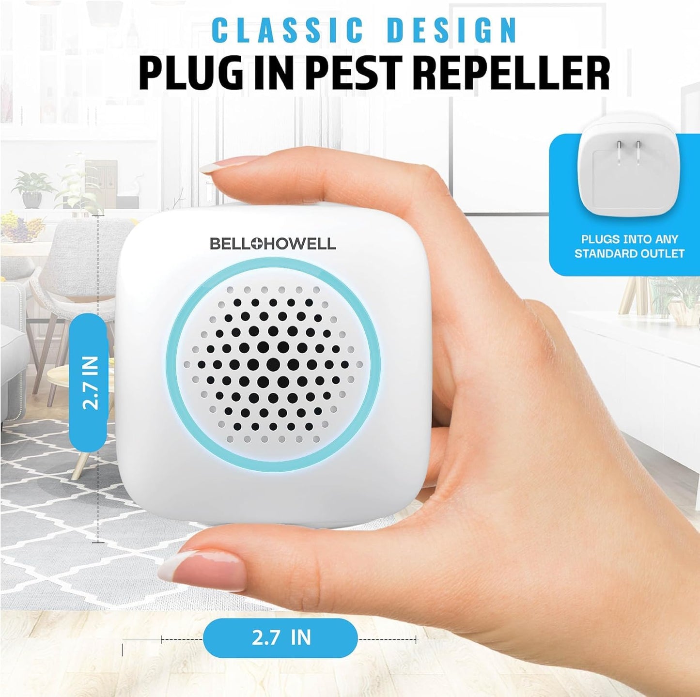 Bell+Howell 4 Pk Ultrasonic Pest Repeller Indoor, Mice Repellent Indoor Home Kit, DIY Pest Control at Home, Plug in Spider Repellent, Rodent Repellent, Bug, Insect & More, Family and Pet Safe