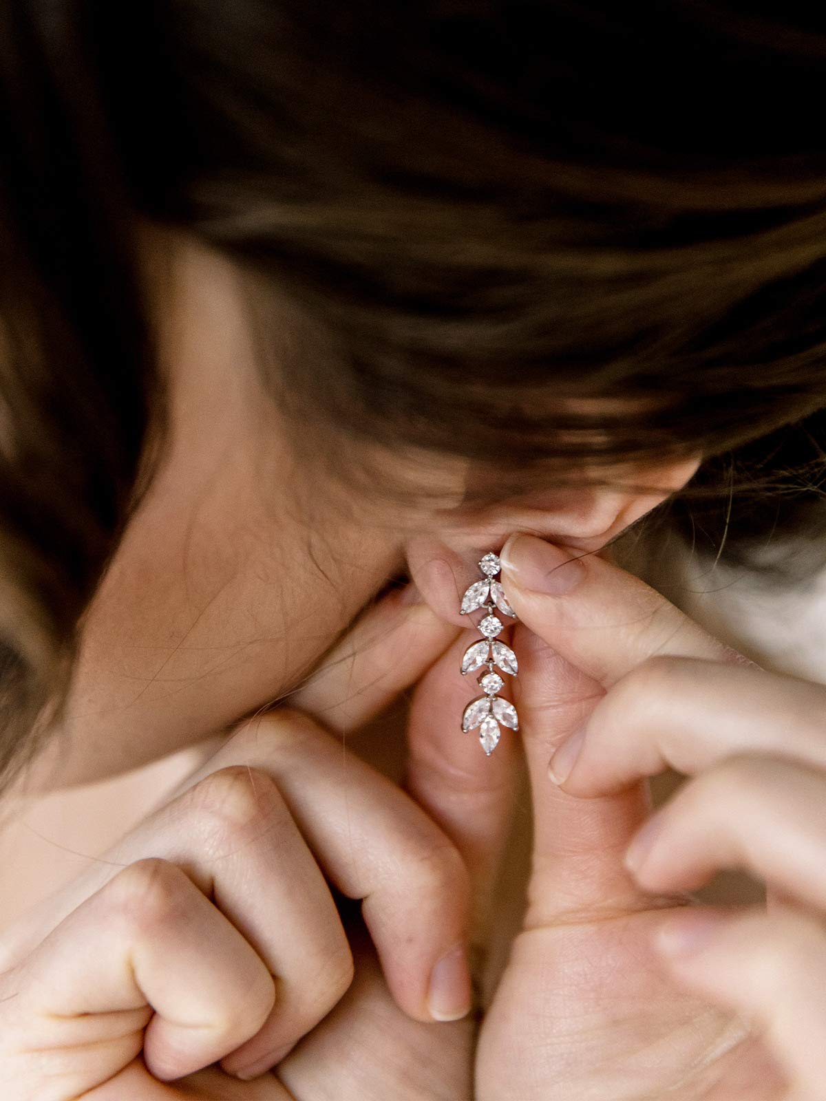 SWEETV Cubic Zirconia Wedding Earrings for Brides Bridesmaids, Elegant Marquise Bridal Dangling Earrings, Crystal Drop earrings for Women Jewelry Gifts, Silver
